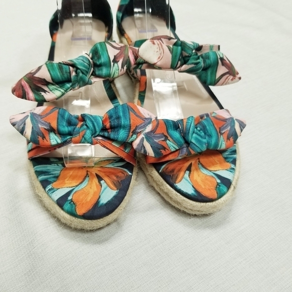 Nine West Allegro Bow 3 Strap Floral Espadrilles worn 1x wedge size 7.5 - Picture 3 of 15